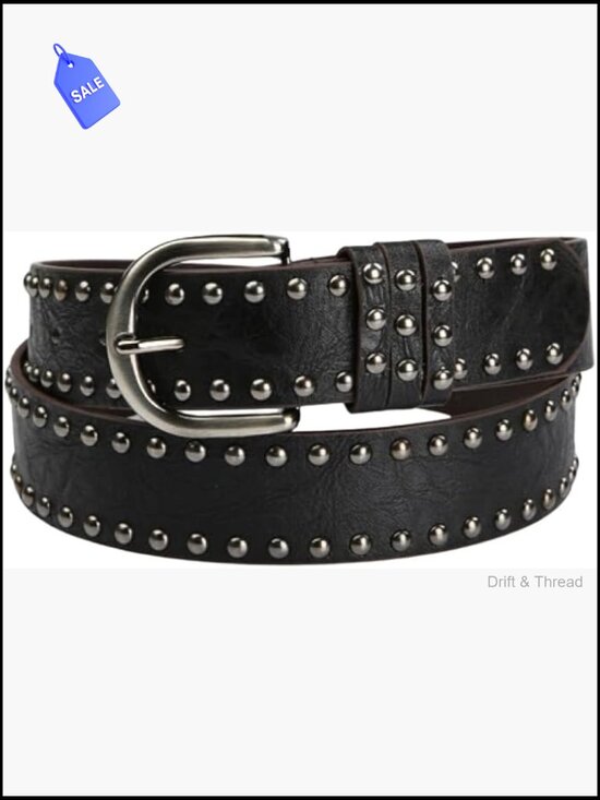 Women\'s Studded Faux Leather Belt with Silver Buckle main image 6
